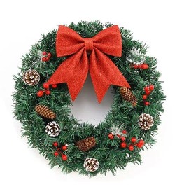 Christmas Wreath Pine Cone, Bow Berries Xmas Wreath for The Front Door Indoor Outdoor Wall Holiday Decor Home 20 inch