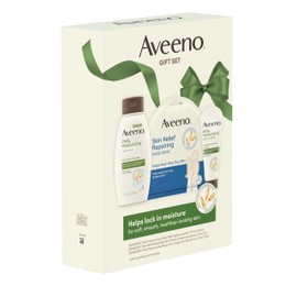 Aveeno Daily Moisture Gift Set, Skincare Set for Dry Skin with Nourishing Body Lotion, Moisturizing Body Wash, & Skin Relief Hand Mask, Formulated with Prebiotic Oat, Paraben-Free, 3 Items