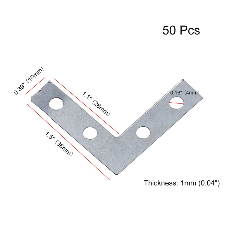 Pastlla 50Pcs Corner Brace 4 Holes Flat Corner Braces L