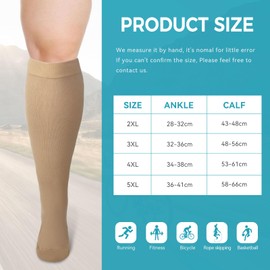 LEOSTEP 2XL-5XL Plus Size Compression Socks Plus Size for Men and Women, Wide Calves (3 Pairs), Circulation and Recovery, Increase Endurance, Hiking, Travel Socks 20-30mmHg, Single-Coloured