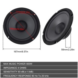 DriSentri 2 Pieces 6.5 Inch 600W 2-Way Car HiFi Coaxial Speaker Vehicle Door Auto Audio Music Stereo Full Range Frequency Speakers with Wires and Screws