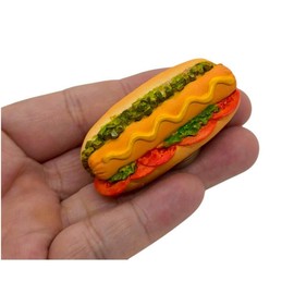WitnyStore Tiny 2" Hotdog Sandwich Magnet - Miniature Hand Made Painted Resin 3D Fast Foods Decorative Refrigerator Fridge Magnets Magnetic Board Kitchen Décor Collectible Souvenir Gifts