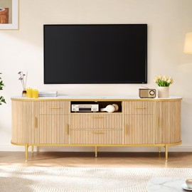 Itaar 70" Fluted TV Stand, Modern Entertainment Center for 65/75/80 inch TV, TV Console with Storage and Side Silding Door, Media Console for Living Room, Bedroom, Natural Oak