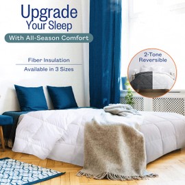 Sleep Restoration Twin Size Comforter for Bed - Down Alternative, Heavy, All-Season Luxury, Hotel Bedding, Oversized Reversible Comforters, Aqua/Ivory