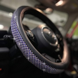 PINCTROT Large Size Bling Comfy Steering Wheel Cover with Jumbo Crystal Rhinestones, Anti-Slip Diamond Leather, 15.5-15.75 Inch (Blue)