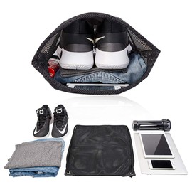 2-Pack Mesh Drawstring Bag, Sport Equipment Storage Bag for Beach, Swimming, Black, 2-Pack, Heavy-duty,versatile