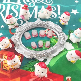 Christmas Press on Nails Short Red French Tip Fake Nails Square with Snowflake Golden Glitter Design Glue on Nails Xmas Light Pink Full Cover False Nails Glossy Chritmas Stick on Nails for Women 24Pcs