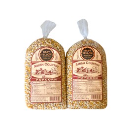 Amish Country Popcorn | 2 - 2 lb Bags | Baby Yellow Popcorn Kernels | Old Fashioned with Recipe Guide (2 - 2 lb Bags)