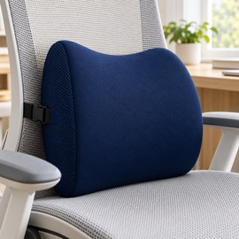 Lumbar Support Cushion for Office Chair & Car Seat – Memory Foam Lower Back Cushion, 12.6 x 11.8 Inch, Navy Blue