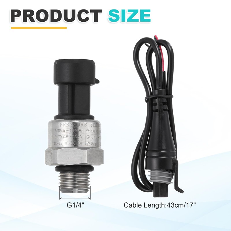 sourcing map Pressure Transducer Sender Sensor with Connector, G1/4" 80