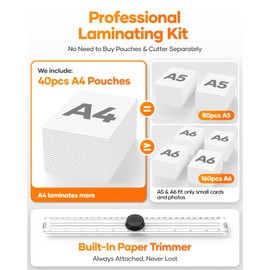 Laminator Machine with 40 Pack Letter Size Laminating Pouches (8.5" x 11"), Thermal and Cold Lamination, Built-in Cutter, Quick Warm-Up, 9 Inch Portable Laminator for Home, Office and School