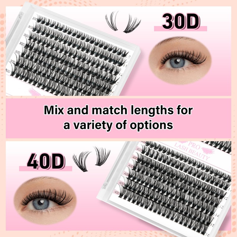 Individual Lashes 280 Pcs 30D+40D Mixed Lash Clusters 14 Rows