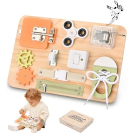 Montessori Busy Board Wooden Sensory Toddler Toys Preschool Educational Learning Activities for Boys & Girls- Birthday Gifts for Kids