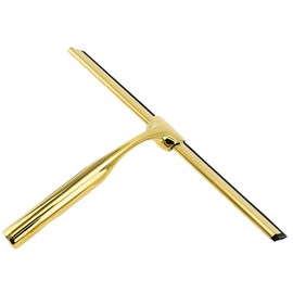 Squeegee for Shower Glass Door, All-Purpose Stainless Steel Squeegee with Adhesive Hooks, Cleaner Tool for Tile Walls, Bathroom, Window, Glass and Car Windshield, Mirrors and Kitchen(10in, Gold)