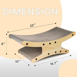 Reversible Cat Scratcher Bed, Large Scratching Board for Indoor Cats - Cardboard Pad & Durable Cat Scratcher Lounge Hammock Chair Furniture, Natural Wood Color