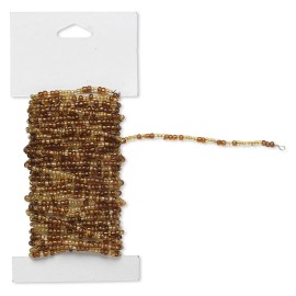 TMGP Beaded Wire, 15 Feet Pre-Strung Silver Lined Light Gold & Brown Glass Seed Bead*