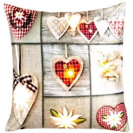 Brandsseller Christmas Cushion LED Illuminated Decorative Cushion 40 x 40 cm (40 x 40 cm, Heart Red)