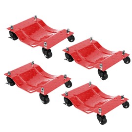 Heavy Duty Car Dolly Set of 4, 6000 Lbs Capacity Wheel Dollies for Moving Cars, Trucks, Trailers, and Motorcycles, Steel Tire Skates with 360° Rotational Wheels, Red