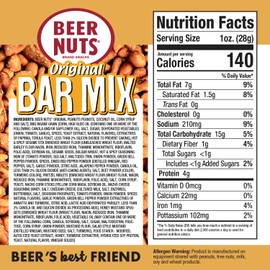 BEER NUTS Original Bar Mix - Pretzels, Cheese Stix, Sesame Stix, Insane Grain - 12oz Resealable Jar (Pack of 2)