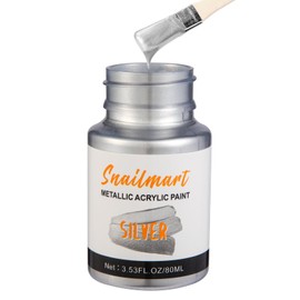 80ml Metallic Silver Acrylic Paint with Brush - Non-Toxic, Non-Fading Silver Leaf Paint for Canvas, Wood, Fabric, Ceramic, Stone - Ideal for Art, Painting, Handcrafts