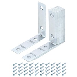 sourcing map 10 Set L Corner Bracket Corner Brace Metal Joint Right Angle Brackets Fastener with Screws for Wood Shelves, Silver, 2.36"x0.59"x2.36"