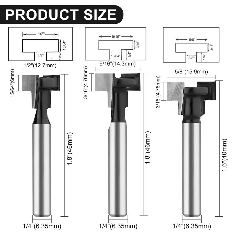 UTRUSTTO Keyhole Router Bit Set 1/4 Inch Shank, 6 Pieces