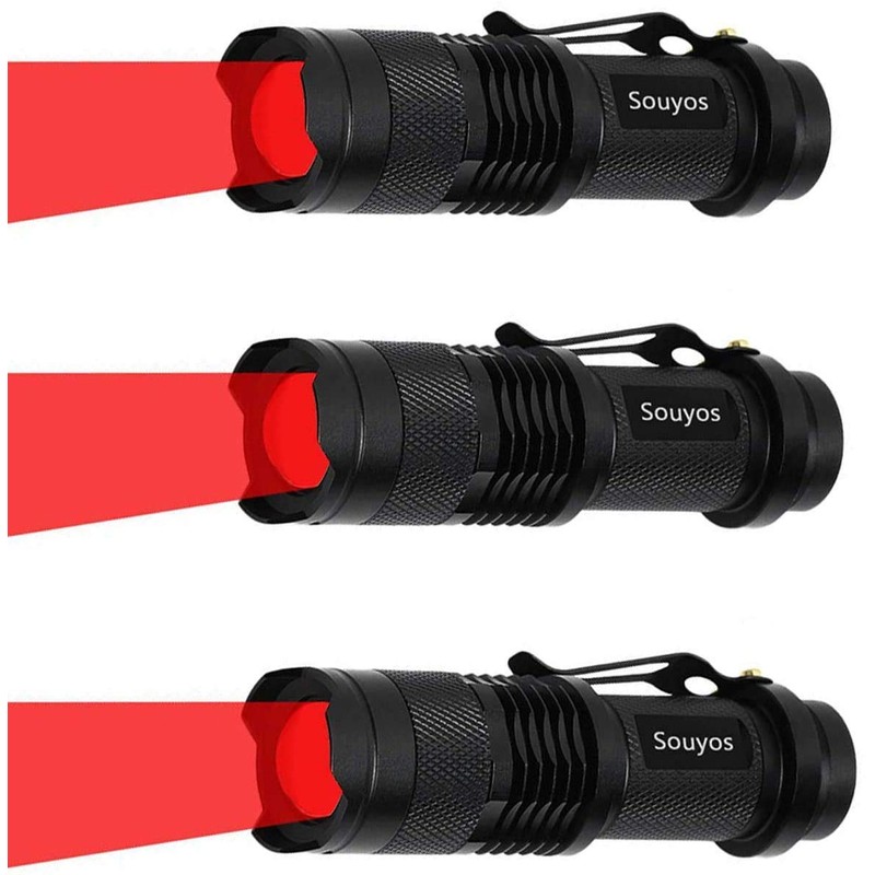 3 Pack Red Light Flashlight,3 Modes Red Led Flashlight,Zoomable Long