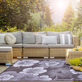 DEK GHIBIS Outdoor Rug for Patio Clearance, 8x10 Waterproof Mat, Reversible Plastic Straw Camping Rugs, Outdoor Indoor RV Mat Carpet for Porch, Deck, Camper, Balcony, Backyard, Grey/White Gray