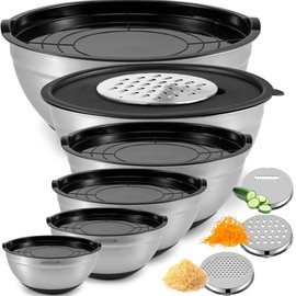 Priority Chef 6Pc Large Mixing Bowls With Lids Set with Non-Slip Bases, Stainless Steel Mixing Bowl Set, 6 Airtight Lids and 3 Graters, Black - color: Black, size: 1/1.5/2.1/3/4/6 Qt
