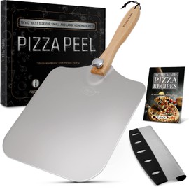 KITCHUS MOON Large Pizza Peel 16 inch - Extra Large Metal Pizza Peel with 14 inch Stainless Steel Pizza Cutter Rocker, Pizza Paddle with Folding Handle (13"x16" with 14" Cutter)