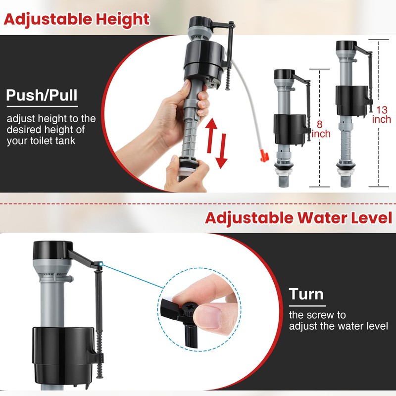Saillong Universal Toilet Flusher Replacement Kit, Fill Valve, 2-Inch Flapper,