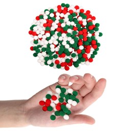 Bohue 600 Pieces Christmas Pom Poms Set Red Green White Pom Poms Wiggle Googly Eyes Plush Balls Funny Fake Eyes Toy DIY Accessories Christmas Party Decorations