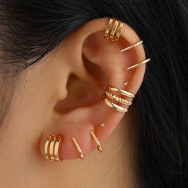 Gold Ear Cuff Earrings for Women Non Piercing Ear Cuffs Clip on Cartilage Earrings Set Trendy Stuff Gold Earrings (A-Gold)