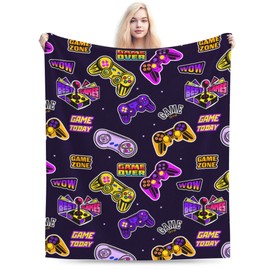 Gamer Blanket 60" x 50" Super Soft Flannel,Gaming Blanket Gifts for The Ultimate Gamer for Kids Teens SonHusbands Men Boyfriends(Purple)