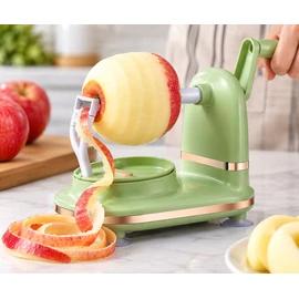 3-in-1 Hand Crank Fruit & Vegetable Peeler for Kitchen Prep – Stainless Steel Blade Rotating Apple Peeler & Cutter