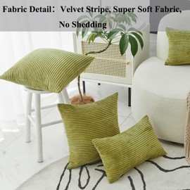 Home Brilliant Set of 2 Corduroy Spring Pillow Covers Sofa Pillows Decorative Striped Velvet Floor Pillows for Chair Couch Decor, 55cm, 22 x 22 Inch, Grass Green