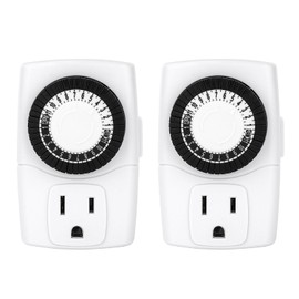 Baomain 2-Pack Indoor Mini 24-Hour Mechanical Outlet Timer, 15A 125VAC ON/Off Single Outlet,3-Prong Plug Timer BND-60/U47,ETL Listed