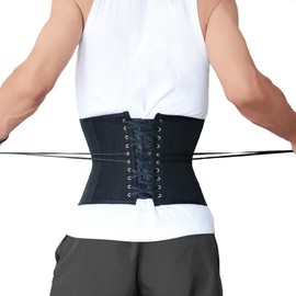 Atsumi Fashion Corset, Waist Cincher, Lace-Up, Neckline, 18 Bones, Rib Tightening, Easy to Put on and Take Off with a Pull and Zipper Closure, Chevelet, Men's, Unisex, Black, M Size, Black