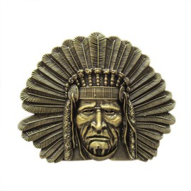 Urban Backwoods Indian Chief III Belt Buckle for Interchangeable Belt Buckle, bronze