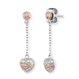 Engelsrufer Women's Earrings Bicolour Sterling Silver in Silver and Rose Gold with Heart Pendant – Clasp – Set with 38 Zirconia Stones – Nickel-Free – 31 mm, Sterling Silver, No Gemstone