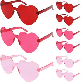 9 Pairs Heart Sunglasses for Women Men, Pink Red Rimless Heart Shaped Sunglasses Heart Glasses Party Glasses