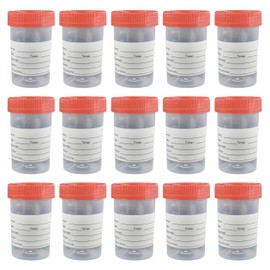 15Pcs 2oz/60ml Sterile Specimen Cups,Each Sterile Specimen Cup has a Tight-Fitting Screw Cap,Used to Collect Liquid，Solid or Powder specimens.