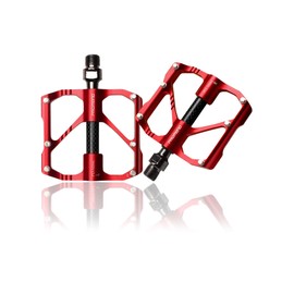 Promend Carbon Fiber Bicycle Pedal, Carbon Fiber, Mountain Bike Pedal, 3 Bearings, Left and Right Set, Aluminum Alloy, Ultra Lightweight, Anti-Slip, Durable (Red)