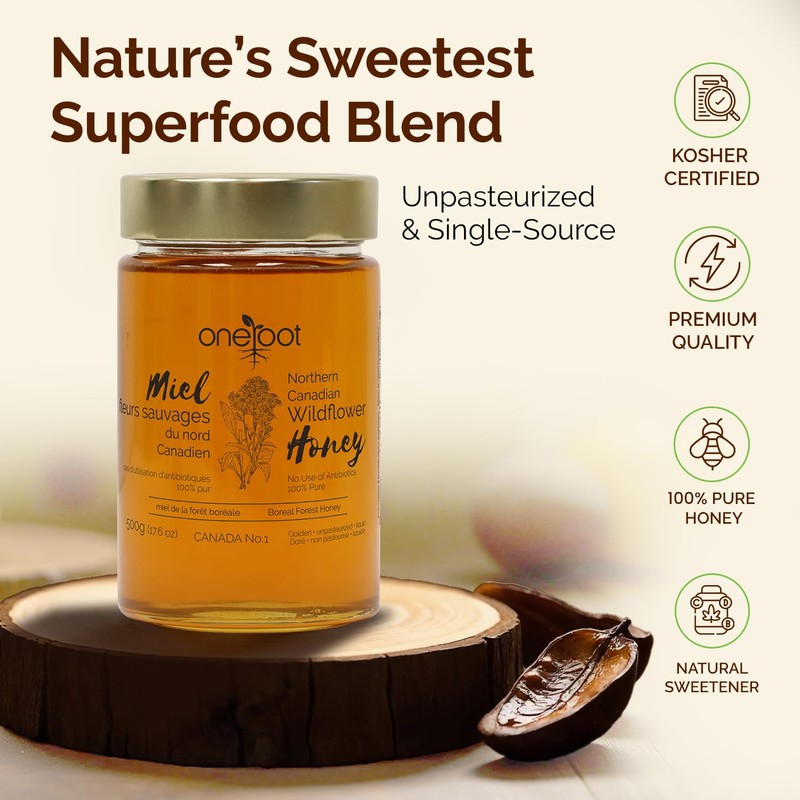 OneRoot Natural Wildflower Honey - 1.1 lbs / 500g, Pure
