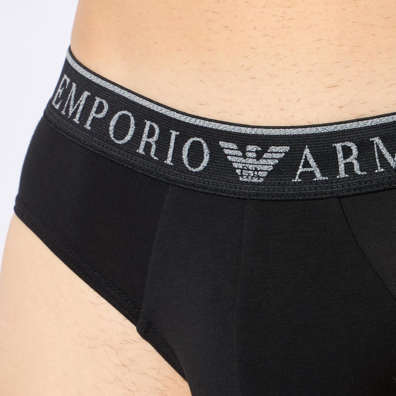 EMPORIO ARMANI Men's Briefs (Pack of 2), Medium Melange Grey/Black,