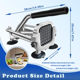 1/4 In Blade French Fry Cutter, Efortless Commercial Vegetable Chopper, Anti-slip Potato Cutter, Heavy Duty Potato Slicer, Stainless Steel Easy Clean Manual Cutter for Tomatoes Peppers Mushrooms