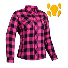 STOCKODEA Women’s Motorcycle Flannel Shirt – CE Armored Cotton Plaid Riding Jacket– Women Protective Gear-XL-Pink-Black