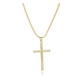 SBI Jewelry Simple Minimalist Latin Cross Gold Necklace for Women Clear CZ Birthday Men Sun Women Brother Sister Girl Dad Friends Family Christmas