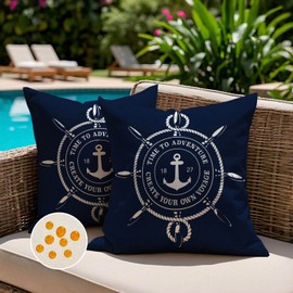 Jayusaror Outdoor Cushion Cover, 40 x 40 cm, Weatherproof, Blue Cushion Cover, Maritime Anchor, Summer Cushion Covers, Nautical Cushion, Decorative Cushion Covers for Sofa, Living Room, Garden