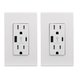 ELEGRP 30W USB Outlet Type A/C, Fast Charge Wall Outlet with 2 USB Ports, Power Delivery 15 Amp Wall Outlet with Tamper Resistant, UL Listed, Wall Plate Included, 2 Pack, Matte White